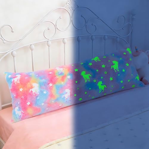 Image of Cloele Body Pillow Cover for Kids,Glow in the Dark,21x54 in,Unicorns | Fit 21x54in and 20x54in,Long Pillow Cases,Full Length Pillow Case,Ultra Soft,Body Pillow Pillowcase for Kids Girls,Decorative