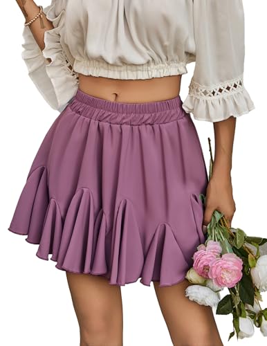Image of Avidlove Women's Pleated Skirt Boho Ruffle Flowy Mini Skirts High Waisted Flared Skater Skirt Basic Outfits