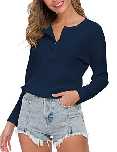 Image of MOLERANI Womens Long Sleeve Waffle Knit Henley Shirts Tunic Tops