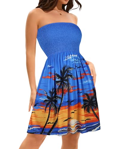 Image of elescat Summer Dresses for Women 2026 Strapless Casual Beach Cover Ups Tube Top Sundress