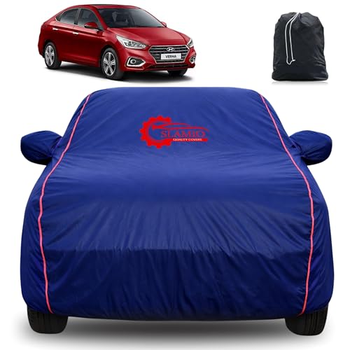 Image of 100% Waterproof Car Cover for Hyundai's Verna 2017-2022 | All-Weather, Dustproof & UV Protection | Heavy-Duty 3-Layer Fabric | Custom Fit with Mirror & Antenna Pocket | Navy Blue