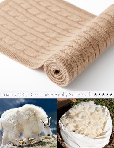 3 Pieces Luxury Women's 100% Cashmere Scarf Hat Gloves Set for Women Cable Stitch3