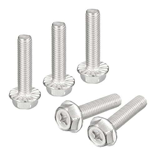 Image of uxcell M8x35mm Phillips Hex Head Flange Bolts, 5pcs 304 Stainless Steel Hexagon Phillips Flange Head Hex Bolts Machine Screws