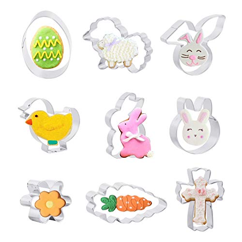 Easter Cookie Cutter SetFUBARBAR 9PCS Baking Cookie Molds for Easter Party Supplies Baking Gift - Chick Bunny Egg Cross Flower CarrotSheep