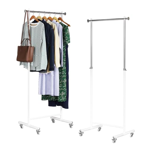 川口工器 白い ハンガーラック (幅76cm 2台セット) 頑丈 高さ 伸縮 キャスター付き ホワイト スリム ポールハンガー 衣類 収納 22451