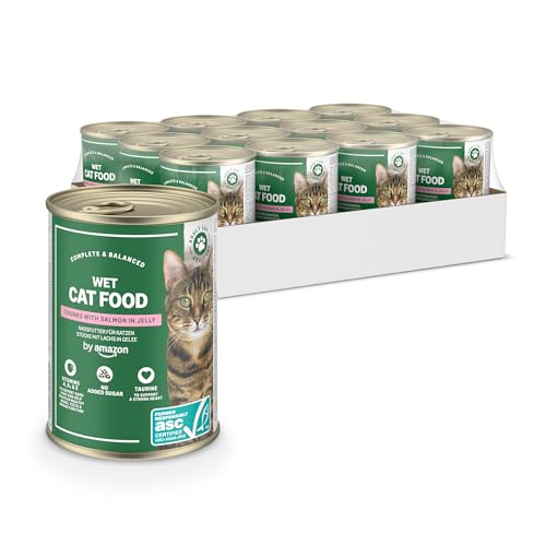 by Amazon Getreidefreies Katzennassfutter, Dose, ASC-Lachsstücke in Gelee, 12 x 405 g