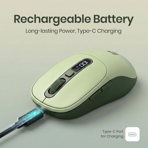 Image of Portronics Toad 9 Wireless Bluetooth Mouse with Dual Wireless (BT + 2.4 GHz), Smart LED Display, Rechargeable Battery, Forward & Back Button, Multi-Device Pair, Upto 4800 Dpi Sensitivity(Green)
