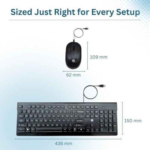 Image of HP 115 Wired Keyboard and Mouse Combo | USB Plug & Play Full-Size Keyboard with Optical Mouse | Standard Multi-Device Keyboard Compatible with Desktop, Laptop, Windows PC | Black