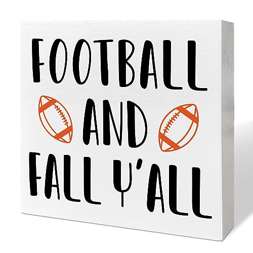 Image of Fall Table Wooden Box Sign Decor, Football and Fall Y'all, Autumn Table Decor Football Tabletop Decorations for Home Office Harvest Thanksgiving Desk Decors