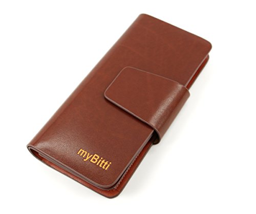 Business Style Men's Genuine Spainsh cow Leather Wallet Organizer with 24 Card Slots (Brown)