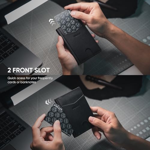 VULKIT Bifold Front Pocket Slim Wallet RFID Blocking Minimalist Thin Genuine Leather Credit Card Holder Wallet for Men and Women Nappa Black3