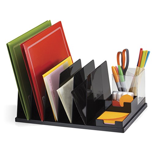 Officemate OIC Versa Plus Desk Sorter Organizer with Pencil Cup, Black and Clear (23172)