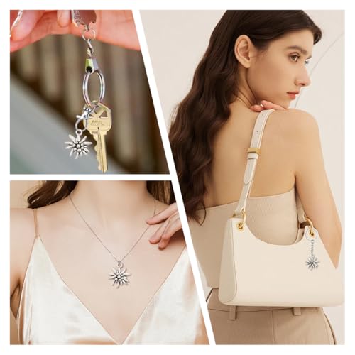 OHREN 20 pcs Anhänger DIY Selfmade Kinderschmuck Damen- und Herrenschmuck Unisex Kinder Erwachsene verschiedene Blumen, Blätter und Blüten (Edelweiß) (antik Silberfarben)