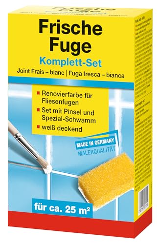 Baufan Frische Fuge Fugenmörtel Set - 250ml, weiß deckender I wasch- & scheuerbeständige Fugenfarbe I Renovierfarbe zum Auffrischen von Fliesenfugen