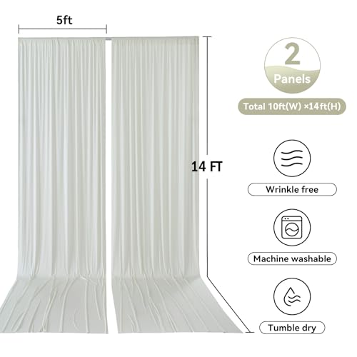 Image of 10ftx14ft Ivory Backdrop Curtains for Parties, Wrinkle Free Polyester Ivory Photo Backdrop Drapes 2 Panels 14 ft Long Back Drop Cloth for Wedding Birthday Photography Background Party
