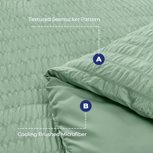 Image of HYMOKEGE Sage Green Twin XL Comforter Set Seersucker 5 Pieces, All Season Luxury Bed in a Bag for Bedroom, Bedding Set with Comforter, Sheets, Pillowcase & Sham