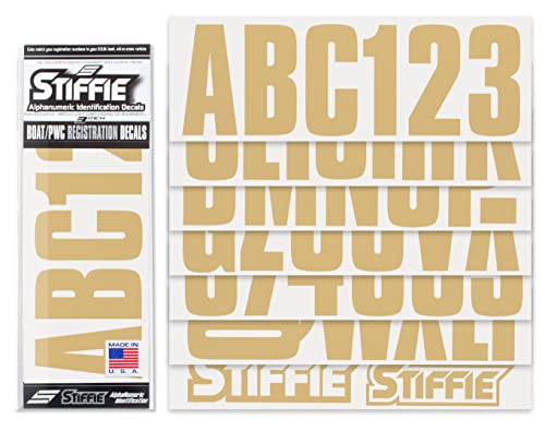 Image of STIFFIE Uniline Tan 3 inch ID Kit Alpha-Numeric Registration Identification Numbers Stickers Decals for Boats & Personal Watercraft