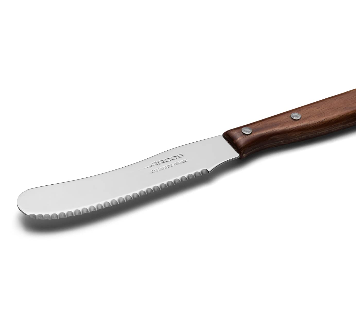Arcos Serie Latina - Cuchillo para mantequilla - Hoja Acero Inoxidable Nitrum 4 pulgadas - Mango madera laminada marrón - Apto para lavavajillas 7 pulgadas