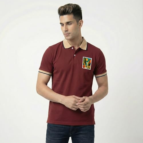 Image of Men's Regular Fit Solid Half Sleeve Casual Tipping Collar Polo T-Shirt
