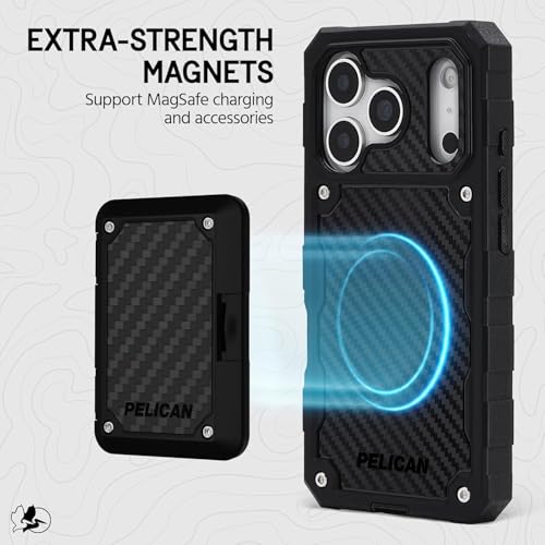 Image of Pelican Shield iPhone 17 Pro Case - Compatible with MagSafe - Carbon | Rugged Phone Case with 21ft Military-Grade Drop Protection - Heavy Duty Phone Cover with Belt Clip Holster for iPhone 17 Pro