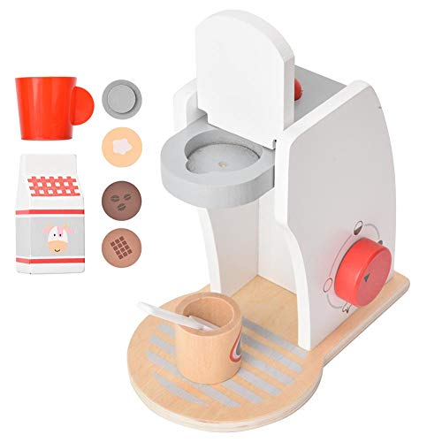 Xinrub Children’s Wooden Play House Simulation Kitchen Cooking, Upgraded Coffee Maker Toy Set for Kids Fun (6.5 x 4.1 x 5.9 in)