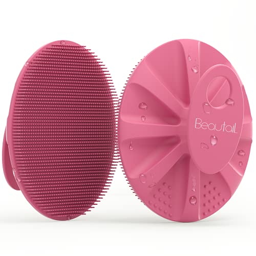 Image of Silicone Body Scrubber Shower Bath Wash Brush Gentle Exfoliating Scrub Cleansing Loofah for Women Men Baby Sensitive Skin, Easy to Clean, Lather Nicely, More Hygienic, 1 Pack, Pink