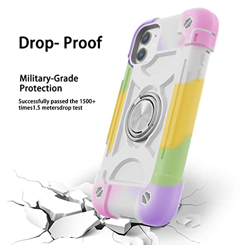 Image of MARKILL Compatible with iPhone with Built-in 360Rotating Ring Stand, Military Grade Drop Protection Full Body Rugged Heavy Duty Case Durable Cover (Rainbow White, iPhone 11 6.1 inch)