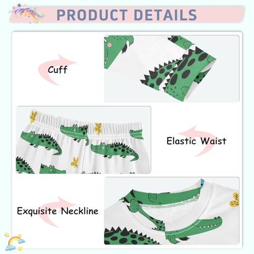 Pajama Sets Long Sleeve Crocodile Pattern with Flowers Soft Comfy Sleepwear 2 Piece PJS 3-8T4