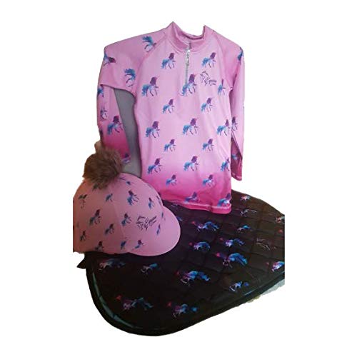 Tapis de selle licorne noir/rose taille poney