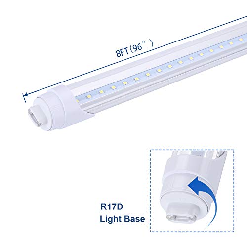 JOMITOP 8ft R17D Rotatable HO Base led Tube Light 45W, Replacement 100W Fluorescent Lamp Shop Lights, 8FT, Dual-Ended Power, Cold White 6000K, 5400LM,Clear Cover, AC 90-277V Pack of 25