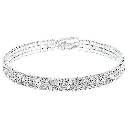Yolev Collier Ras Du Cou Femme avec Strass à 3 Rangs Collier Argent avec Diamants Choker en Cristal Etincelant Bijoux Accessoires de Fête de Bal Collier...