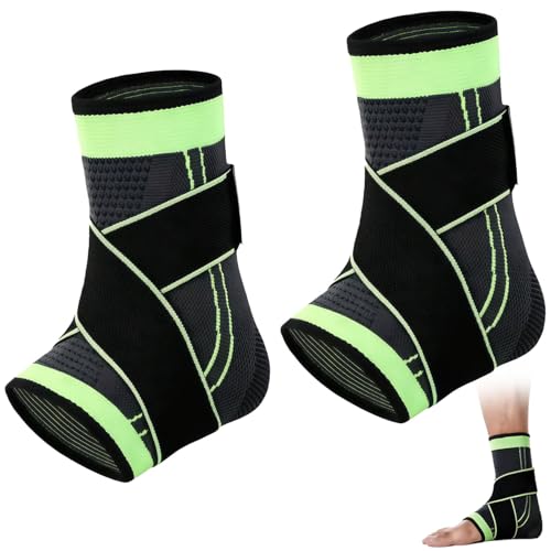 ZhouLinMou 2Pcs Ankle Brace for Kids Ankle Compression Socks Achilles Tendonitis Support Kids A-nkle Support Adjustable S-upport for Running Sprains and Fitness (Green)