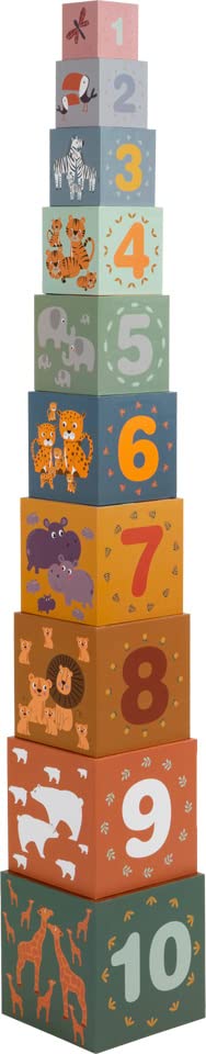 Small Foot Cube à empiler Safari, Jeu de tri et d'empilage, Jouet de motricité, à partir de 1 an, réf. 11957 Toys, Multicolored