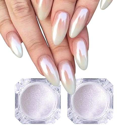 White Pearl Chrome Nail Powder Glazed Donut Magic Mirror Effect Clear Pearlescent Nail Glitter Pigment Dust Ice Moonlight Pearl Nail Powder High Gloss for Manicure Art Design Decorations