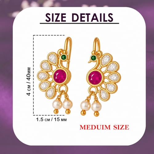 Image of VAMA FASHIONS 18K Gold Plated Anti Tarnish Half Moon Peacock Shape Traditional Maharashtrian Press on Bugadi Upper Ear Clip on Earrings For Women & Girls