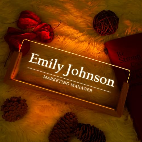 Image of Custom Name Plate for Desk, Personalized Light Up Acrylic Desk Name Plate, Personalized Office Gifts for Boss Coworkers Teacher, Employee Appreciation GIfts, Office Decor for Women Men