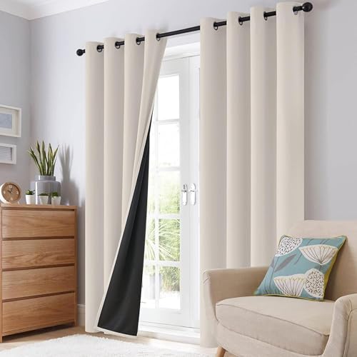 Image of Galaxy Home Decor Premium True Blackout Curtains for Window 5 Feet Long 100% Light Block | Thermal & Noise Insulation | Black Back Coating | Pack of 2 | Beige