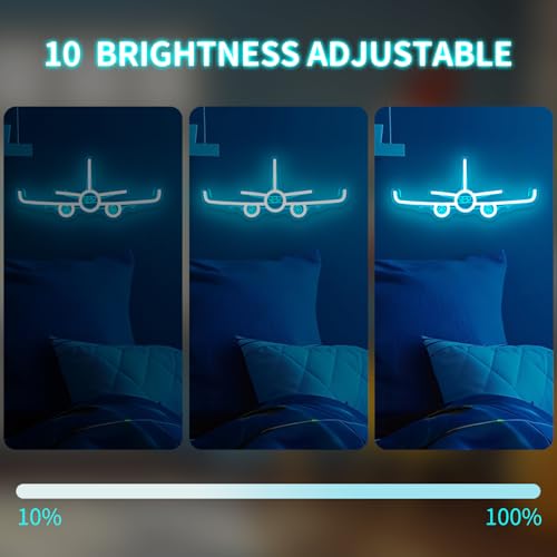 Image of Airplane Neon Sign Dimmable 3D Aviation Led Sign Airplane Wall Art Pilot Neon Lights for Bedroom Plane Decor for Boys Room Bar Office 16.2 x 6.9 Inches