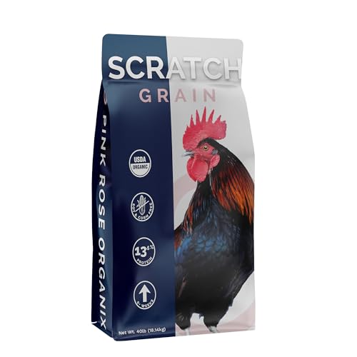 Pink Rose Organix Chicken Scratch Grain 40lbs - 13.5% Protein Non-GMO USDA Certified Organic Blend - Supports Digestion & Immune Health - Soy & Corn-Free