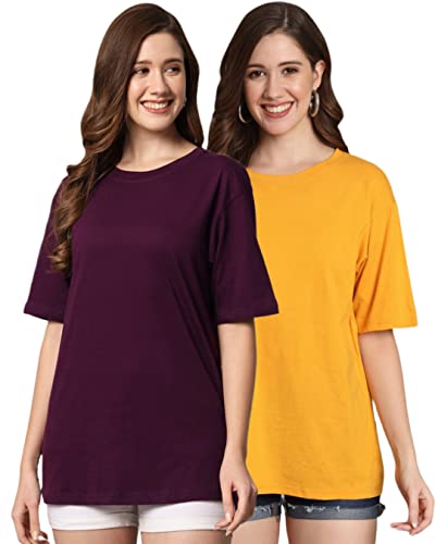 Image of FUNDAY FASHION Cotton Short Sleeve Oversized T-Shirt for Women (Pack of 2)