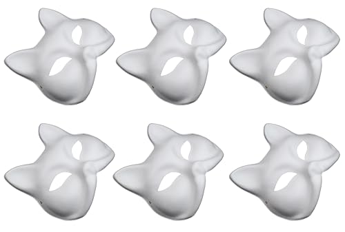 6pcs Cat Mask, Blank White Paper Masks Unpainted Animal Half