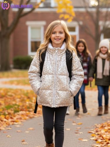 WELAKEN Girls Sequin Quilted Jacket Sparkly Warm Cotton Coat3