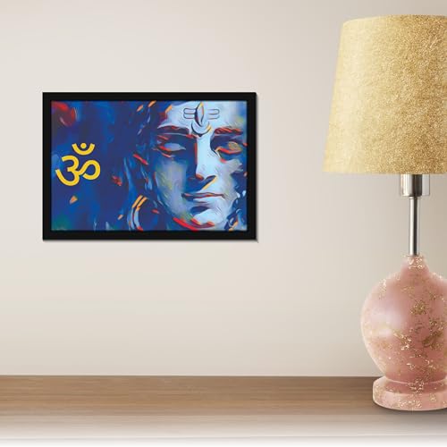 Image of Mad Masters Lord Shiva Hindu God Shiv Bhagwan Painting Hanging Photo Frame Decorative Item for Living Room, Bedroom, Home Decor and Wall Decoration (MM 2100, 30.5L x 20.3W cm, Canvas, With Plexi Glass)
