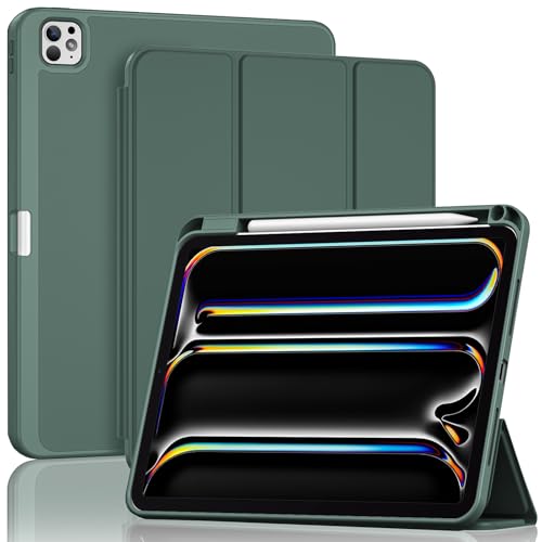 ProCase for iPad Pro 11 Inch Case M5 2025/M4 2024 5th Gen with Pencil Holder iPad Pro 11 M4(Model: A3357/A3358/A3359/A2836/A2837/A3006) Trifold Stand Smart Folio with Soft TPU Back Cover -Mgreen