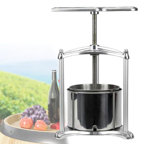 Oiyekntd Prensa de Zumo de Frutas de 6 L/1,6 galones, Prensa Manual de Acero Inoxidable para zumos, Vino y Frutas, Molinillo de Sidra, exprimidor para Miel, Frutas, Verduras, Queso y Hierbas