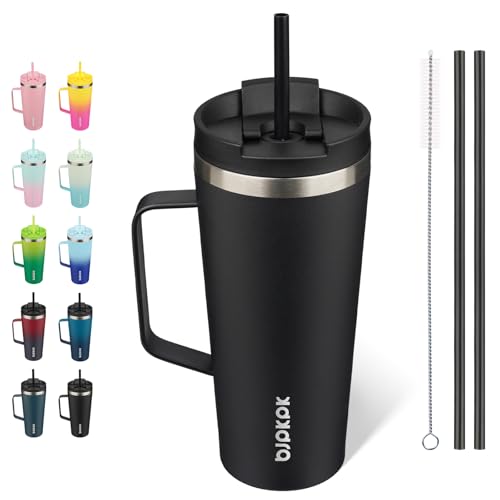 Image of BJPKPK 22oz Insulated Tumbler with Handle, Lid & Straw, Stainless Steel