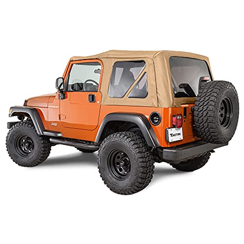TACTIK Toile seule de remplacement pour capote souple - Convient au Jeep Wrangler TJ 1997-2006 - Toit en tissu sur mesure avec fenêtres latérales et arrière...