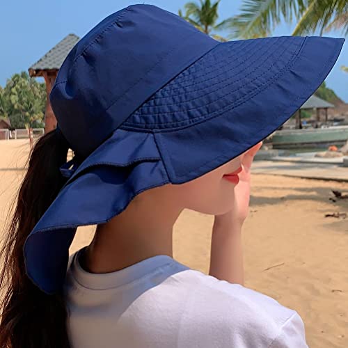 Waterproof Hiking Safari Hats Upf 50 Sun Uv Protection Wide Brim Neck Flap Women (Navy) #TOP3