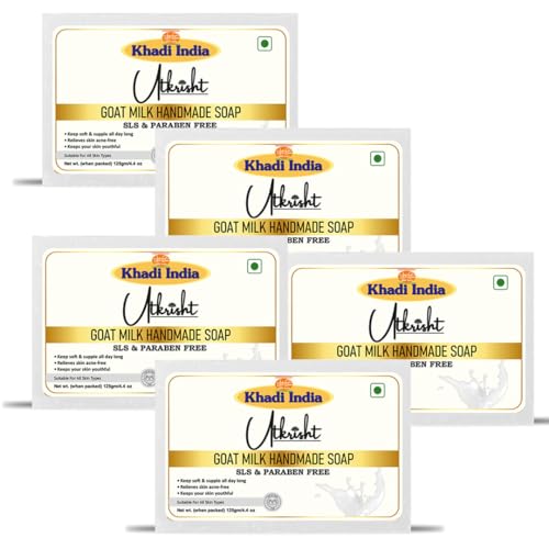 Image of Khadi Goat Milk Handmade Bathing Soap Bar 125g (Pack of 5) | Natural & Herbal | Glowing & Brightening Skin | Deep Cleansing & Nourishing | For Dead Skin Cells | All Skin Types | Men & Women