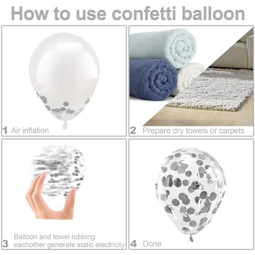 Image of Bezente Black Silver and White Confetti Balloons Set 60pcs 12 inch